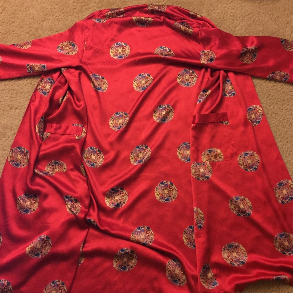 Raw silk red robe with sash